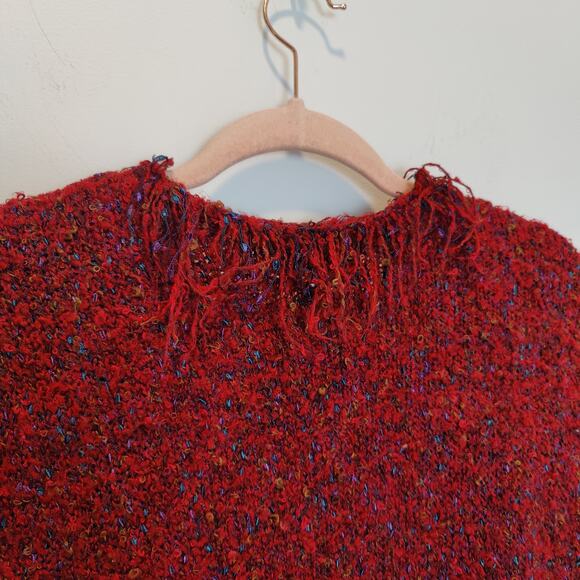 Coldwater Creek Women's Sz 1X Red Open Front Nubby Cardigan Sweater Fringe Boho - Picture 5 of 6